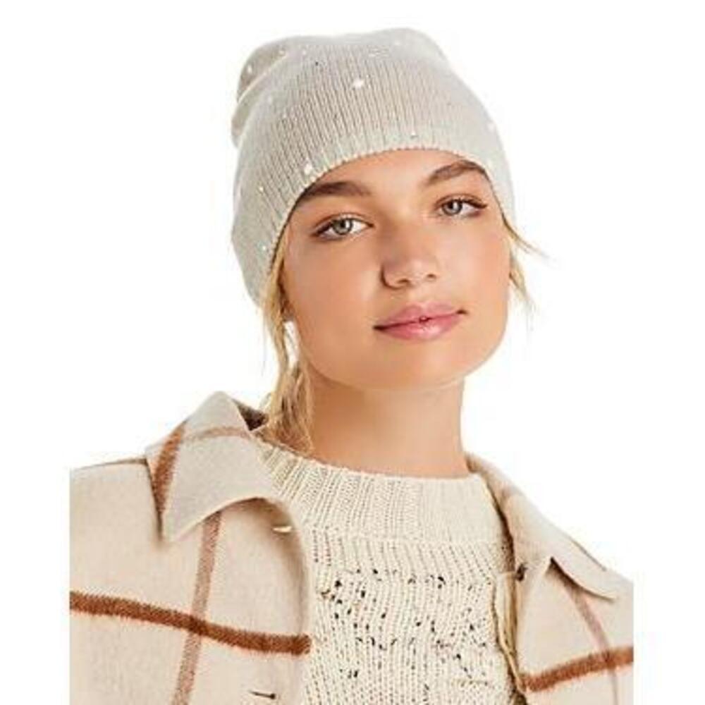 Carolyn Rowan Cashmere Baggy Swarovski Crystal & Pearls Ivory Beanie OS Rtl $200
